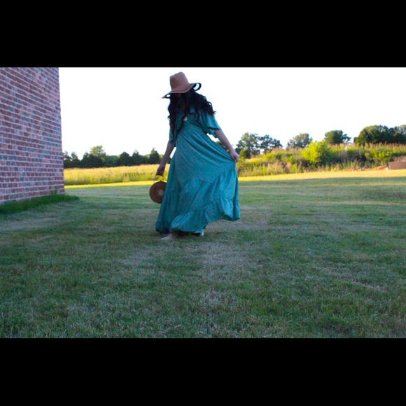 Maxi dress casual mid sleeves pleated ruffle BoHo dress - Picture 2 of 16